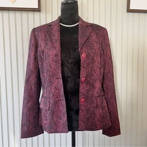 Regine New York Snake Print Cranberry Red Black Single Breasted Blazer